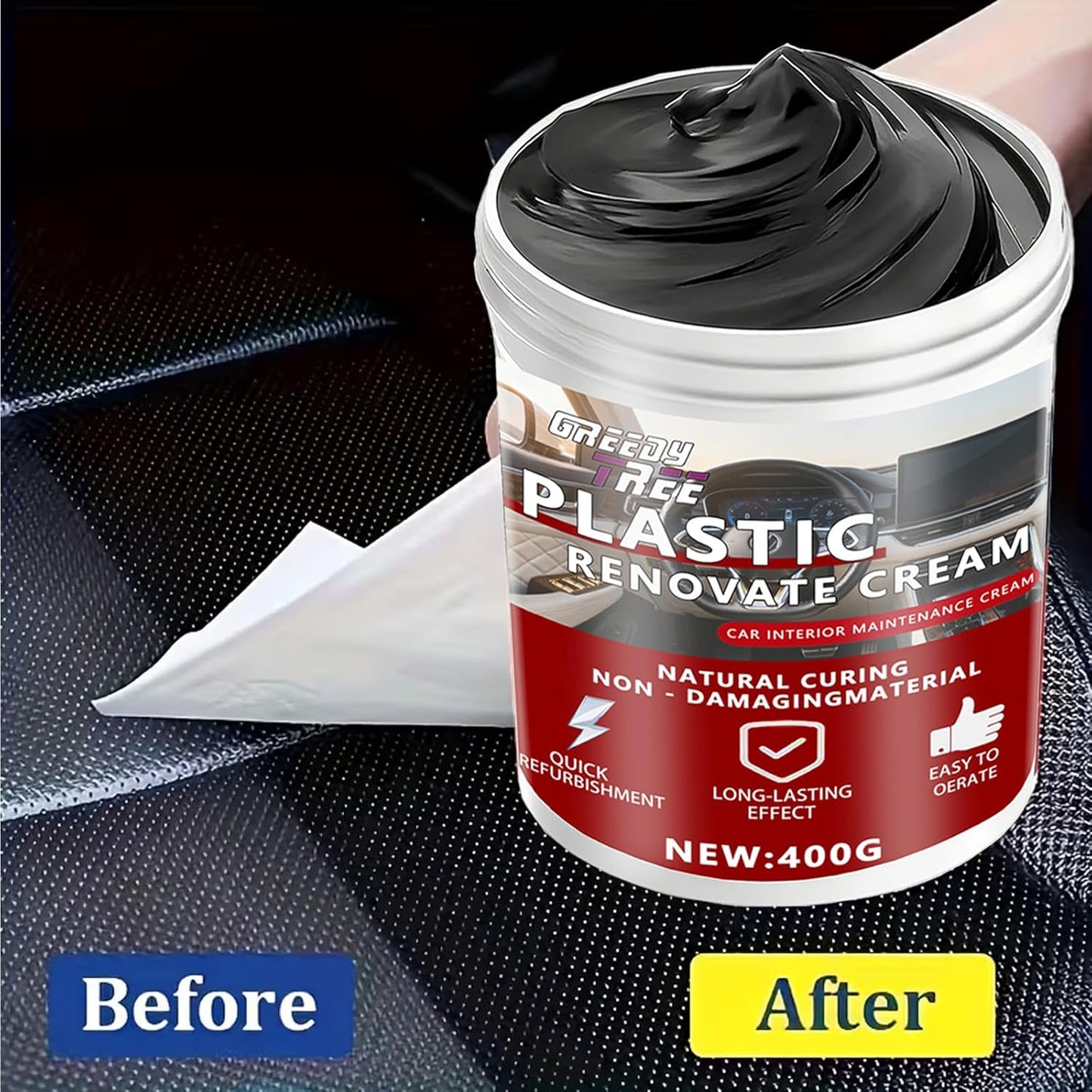 Car Plastic Restorer Pro - 14oz Auto Interior & Exterior Renewal Paste | Restores Faded Dashboards, Trim & Bumpers | UV Protection, Non-Greasy & Long-Lasting Finish