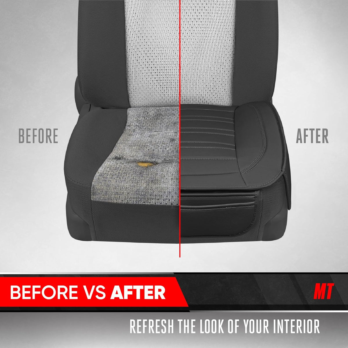Motor Trend Seat Covers for Cars Trucks SUV, Faux Leather 2-Pack Black Padded with Storage Pockets, Premium Interior Car Seat Cover