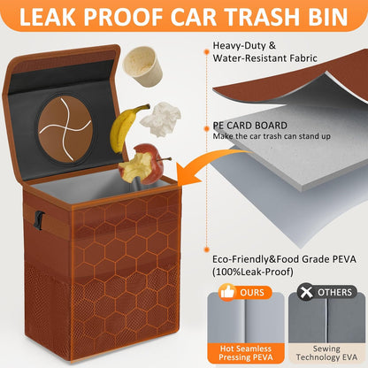 Vankor Car Trash Can Bin with Lid Hanging for Back Seat, Car Accessories for Women Men Leak Proof Automotive Garbage Cans Leakproof Vehicle Trash Can for Truck SUV Black