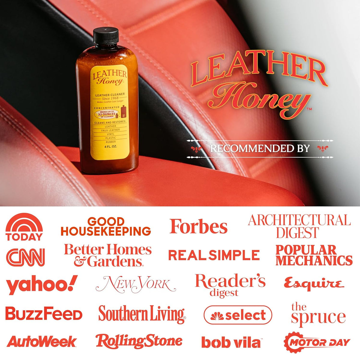 Leather Honey Leather Cleaner: Non-Toxic Leather Care Made in the USA Since 1968. Deep Cleans Leather, Faux & Vinyl - Couches, Car Seats, Purses, Tack, Shoes & Bags. Safe Any Colors & White Leather