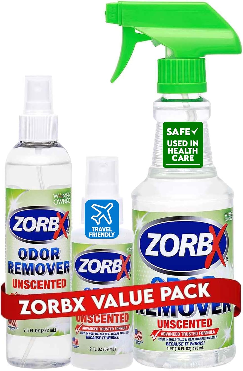 ZORBX Unscented Odor Eliminator for Strong Odor 2 Fl Oz, Pack of 1 - Used in Hospitals & Healthcare Facilities - Advanced Formula, Fast-Acting Odor Remover Spray for Dog, Cat, House & Carpet