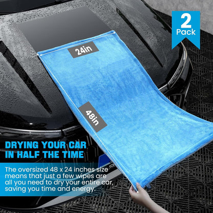 TTRCB 2 Pack Car Drying Towels (48" x 24"), Extra Large Microfiber Towels for Cars, 1400 GSM Ultra-Absorbent, Streak Free, Double Twisted-Loop Drying Towels Car Detailing for SUV, RV, Trucks