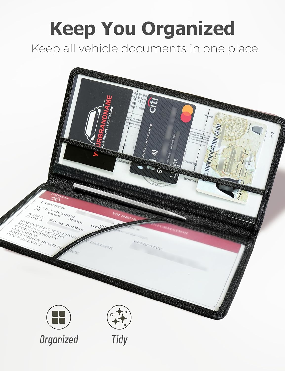 Yarnic Car Registration and Insurance Holder, Pu Leather Car Registration and Insurance Card Holder Car Document Holder for Cards, Essential Document, Driver License (Pink)
