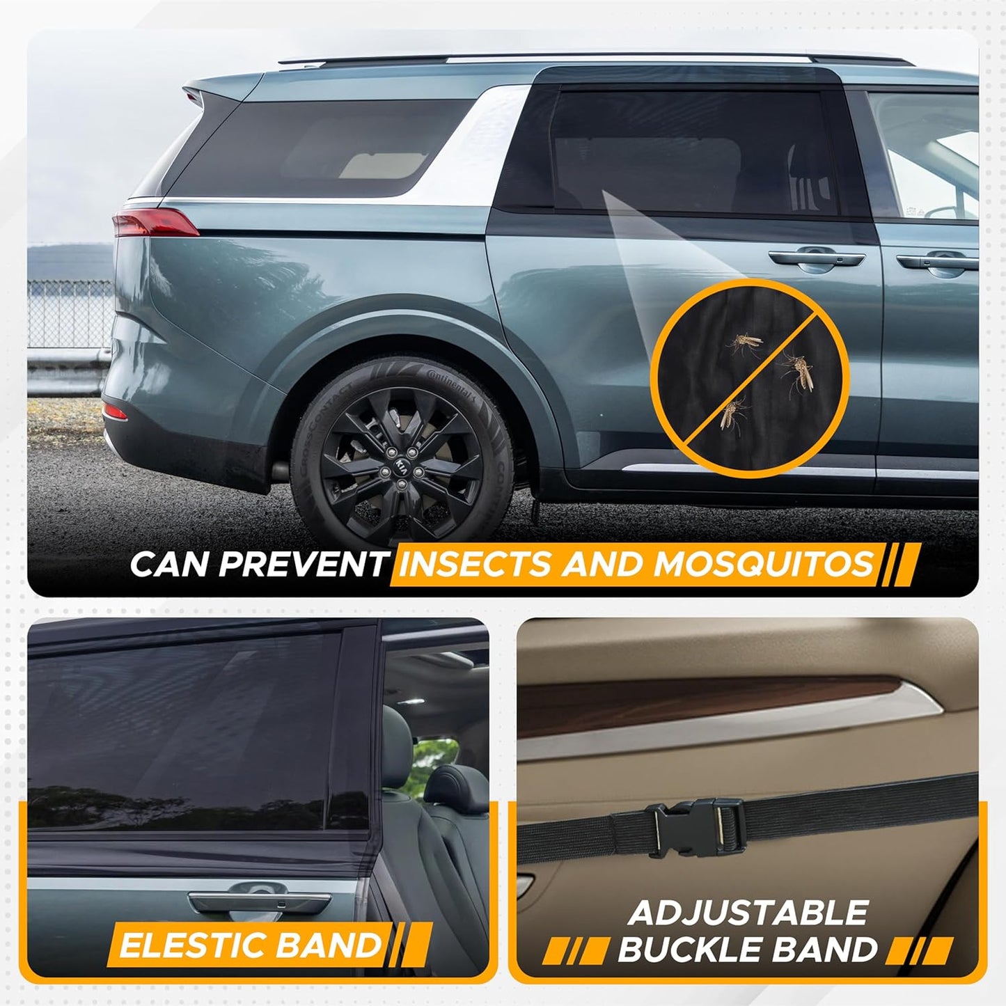EcoNour Car Window Shades for Side Windows (Pack of 2) | Sun Shade for Car Heat and UV Protection | Adjustable Elastic Fabric Baby Car Shade | Rear Side Window Sun Shade Accessories (Large 21"x36")