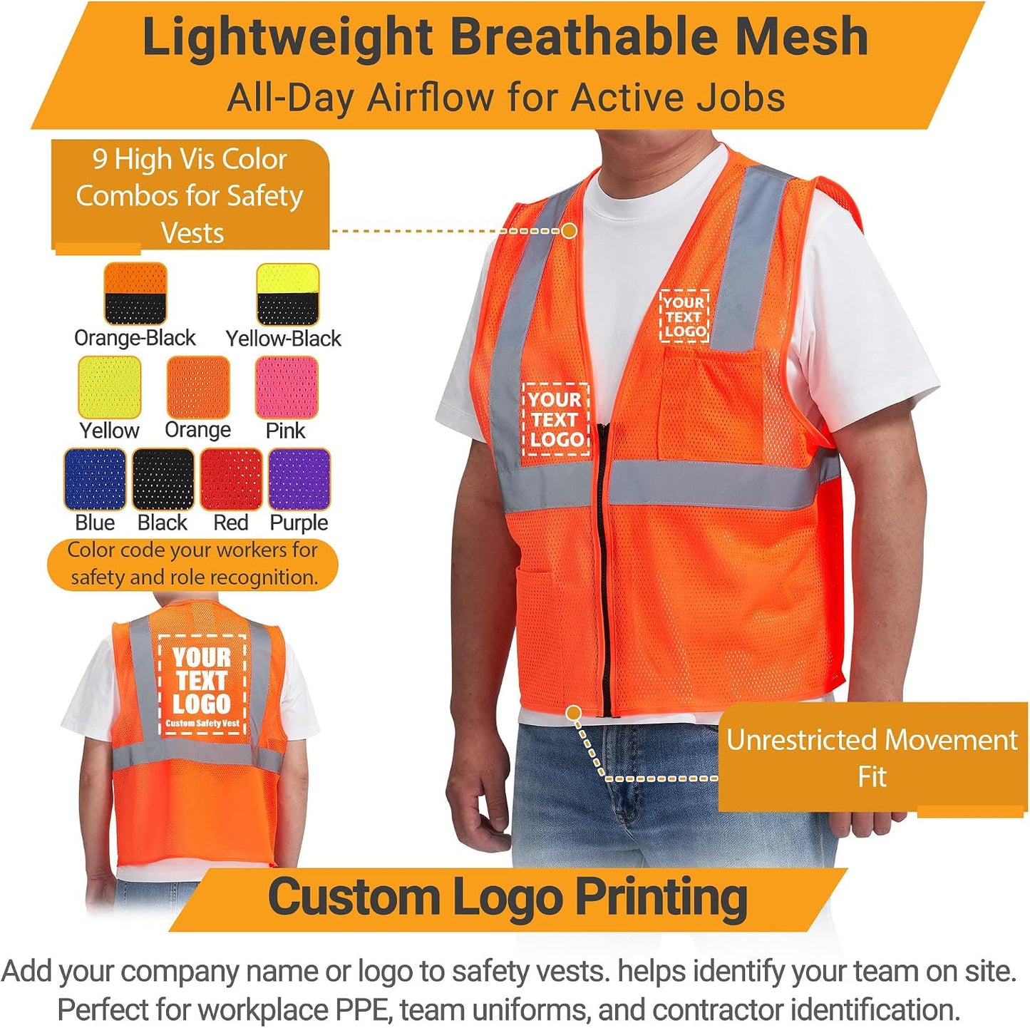 AYKRM 2 Pocket Mesh High Visibility Reflective Safety Vest for men & Women ANSI/ISEA 107 Standards