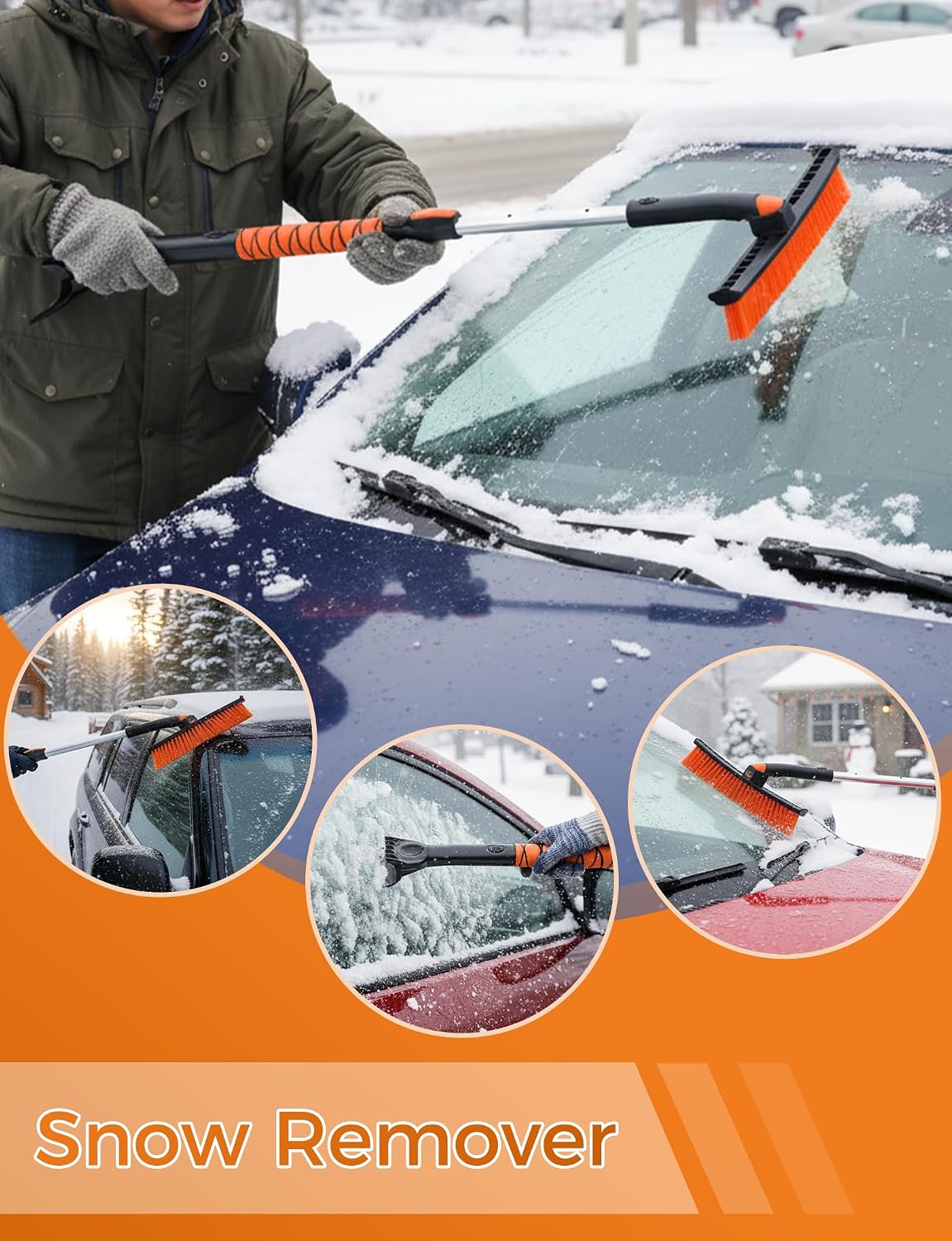 41" Ice Scrapers for Car Windshieldand Extendable Snow Brush with Foam Grip and 360° Pivoting Brush Head for Christmas Car Auto Truck SUV