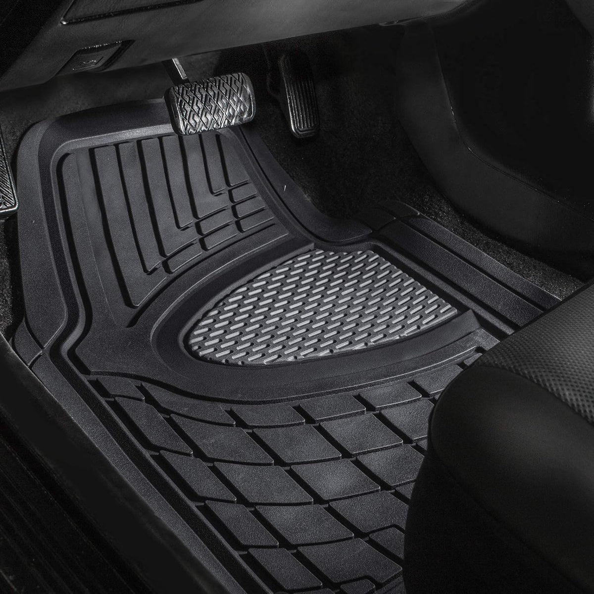 FH Group Automotive Floor Mats - Heavy-Duty Rubber Floor Mats for Cars, Universal Fit Full Set, Climaproof & Trimmable Floor Mats for Most Sedan, SUV, Truck, Black
