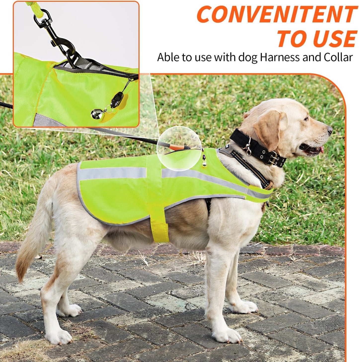Reflective Dog Vest for Medium Large Breeds, High Visibility Dog Safety Vest with Removable Bell Keep Safe from Hunting, Training & Cars Accidents