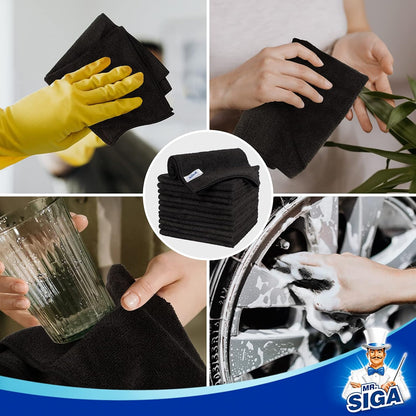 MR.SIGA Microfiber Cleaning Cloth, All-Purpose Microfiber Towels, Streak Free Cleaning Rags, Pack of 12, Grey, Size 32 x 32 cm(12.6 x 12.6 inch)