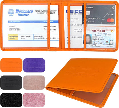 LumiMokki Car Registration and Insurance Holder, Leather Registration and Insurance Card Holder, Vehicle Glove Box Organizer - For Documents, Cards, License (Black)