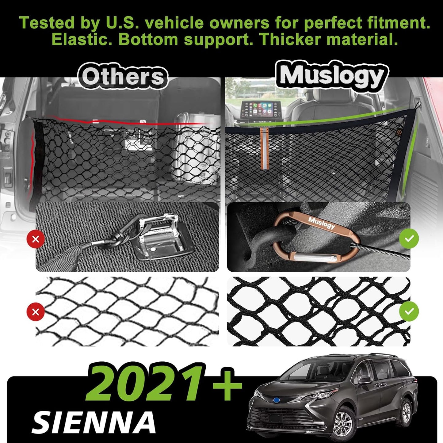 Muslogy Truck Bed Cargo Net Trunk Netting Compatible with 2023-2025 2026 Honda CR-V Accessories, Pickup Cargo Organizer SUV Sedan Storage Net w/Heavy Duty Carabiners - Colors A