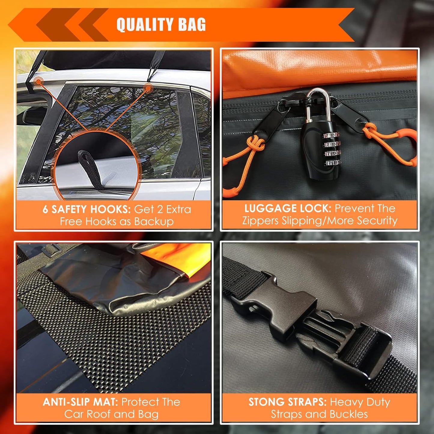 MeeFar Rooftop Cargo Carrier Car Roof Bag 21 Cubic Feet 100% Waterproof Car Top Carrier, Fits All Vehicle with/Without Rack,Include Anti-Slip Mat,10 Reinforced Straps,6 Door Hooks,Luggage Lock