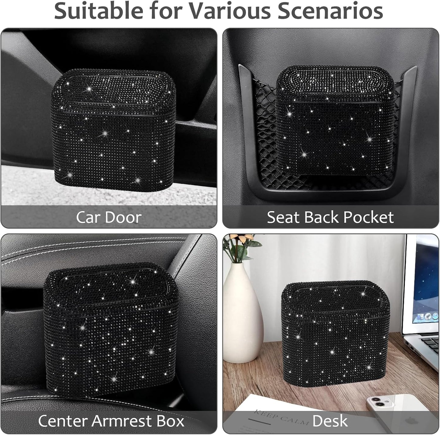 Accmor Car Trash Can with Lid, Mini Auto Dustbin Garbage Organizer Holder 2 Packs, Automotive Storage Container Bin with 60 Pcs Bags for Vehicle, Home, Office