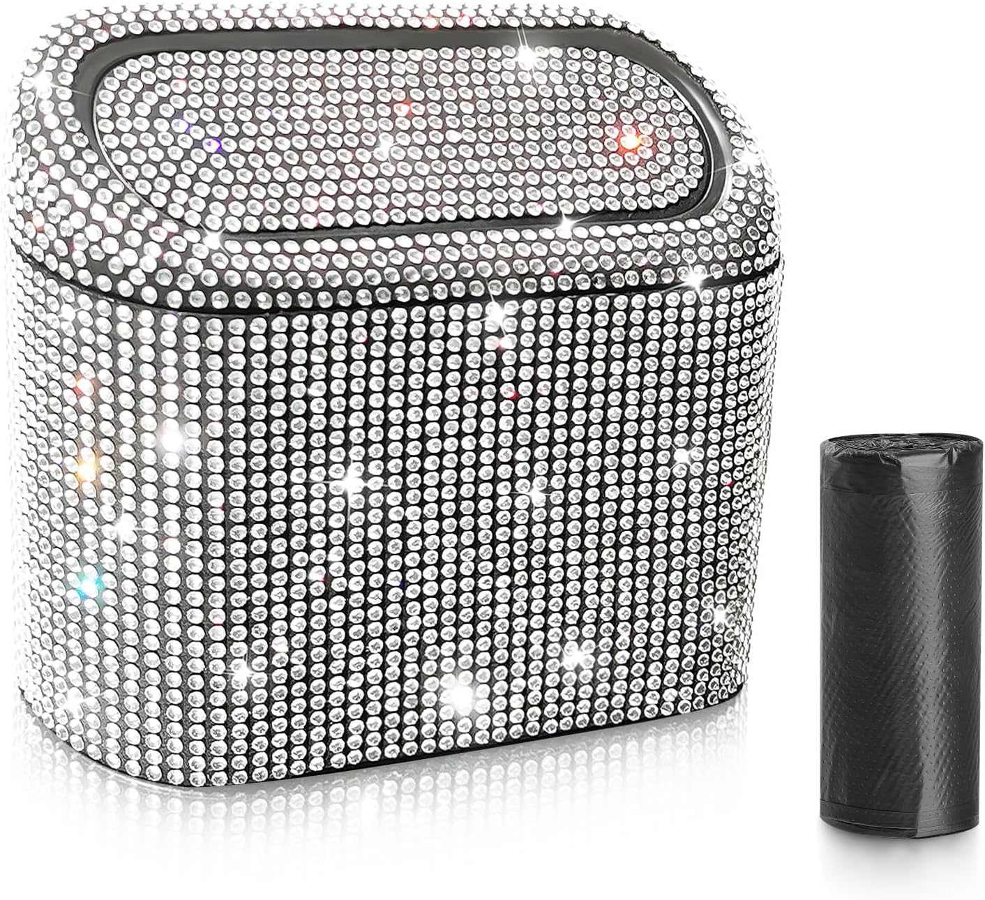 Accmor Car Trash Can with Lid, Mini Auto Dustbin Garbage Organizer Holder 2 Packs, Automotive Storage Container Bin with 60 Pcs Bags for Vehicle, Home, Office