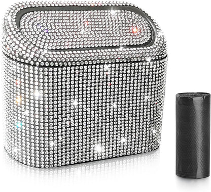 Accmor Car Trash Can with Lid, Mini Auto Dustbin Garbage Organizer Holder 2 Packs, Automotive Storage Container Bin with 60 Pcs Bags for Vehicle, Home, Office