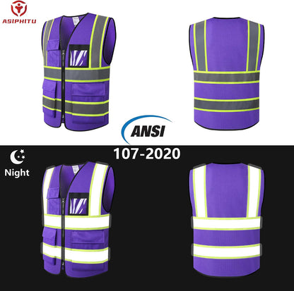 Reflective High Visibility Safety Vest for Men Women with Pockets Zipper Front Meets ANSI/ISEA Standards