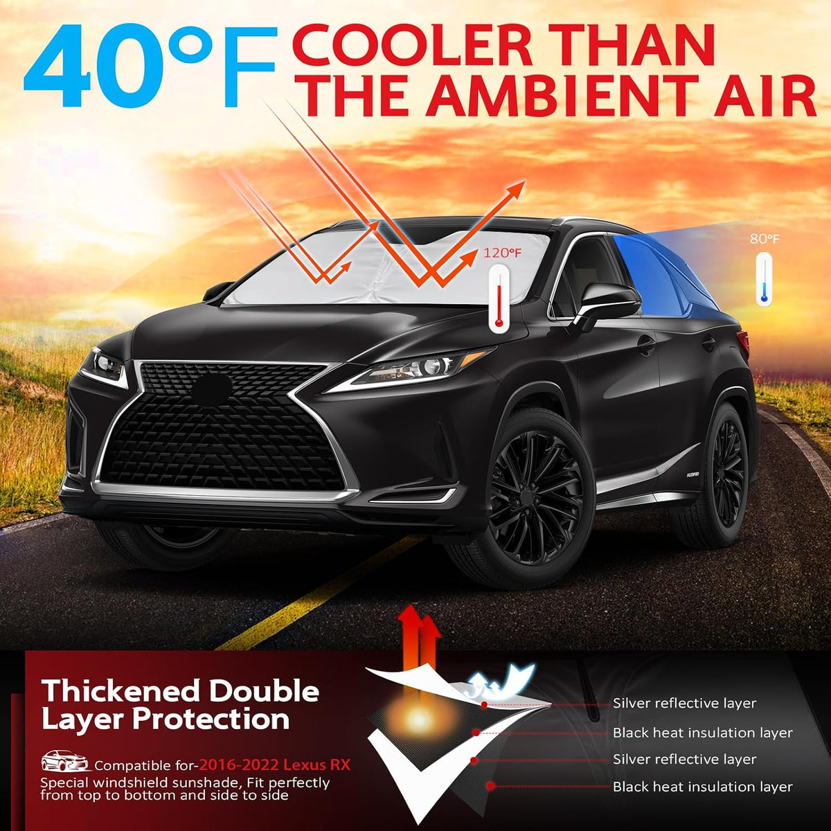 KAYZT Windshield Sun Shade for 2019-2025 2026 Chevy Silverado 1500 /GMC Sierra 1500 2500HD 3500HD Foldable Sunshade Front Window Custom Fit Car Accessories - Colors C