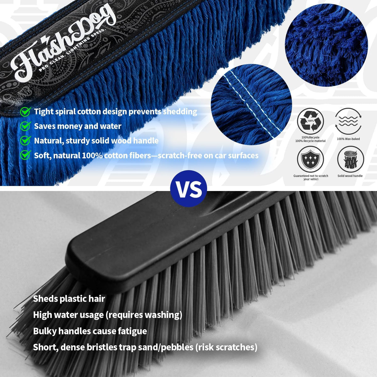 Flash Dog Car Duster Exterior & Interior Duster Aluminum Alloy Extendable Handle and Wax Cotton Strands Scratch-Free Cleaning for Cars, SUVs, RVs | Waterless Dust & Pollen Remover