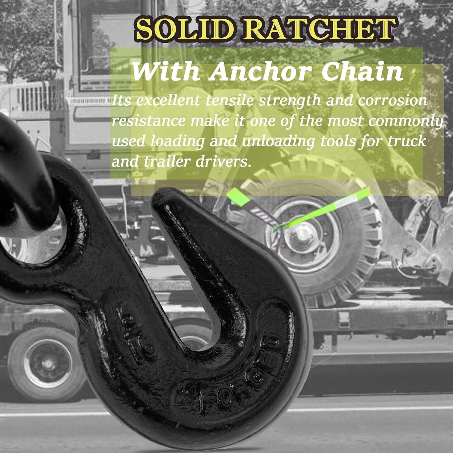 4 Pack Car Tie Down Straps for Trailers with Heavy Duty Chain Anchors 2" x 96" - 3,300 lbs Safe Working Load -Adjustable Wheel Straps with Chain Hook Anchors for Trailers.Orange