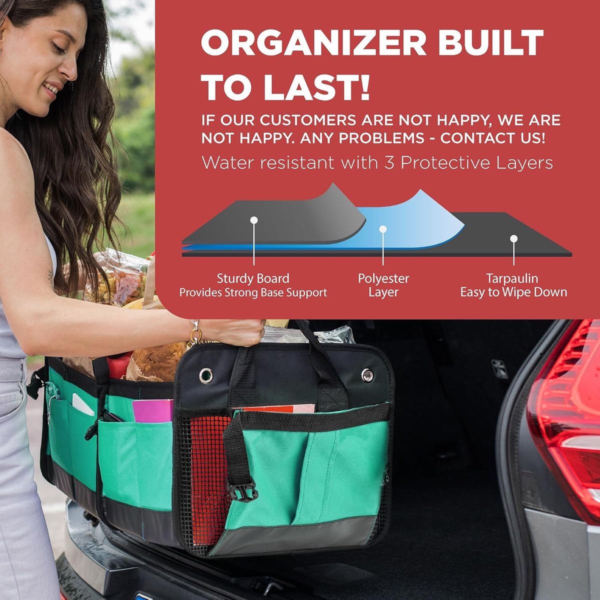 TRUNKCRATEPRO Trunk Organizer For Car, Suv, Truck | Premium Adjustable Multi Compartments Collapsible Car Trunk Organizer With Securing Straps & Non-Slip Bottom (Large Size, Black)