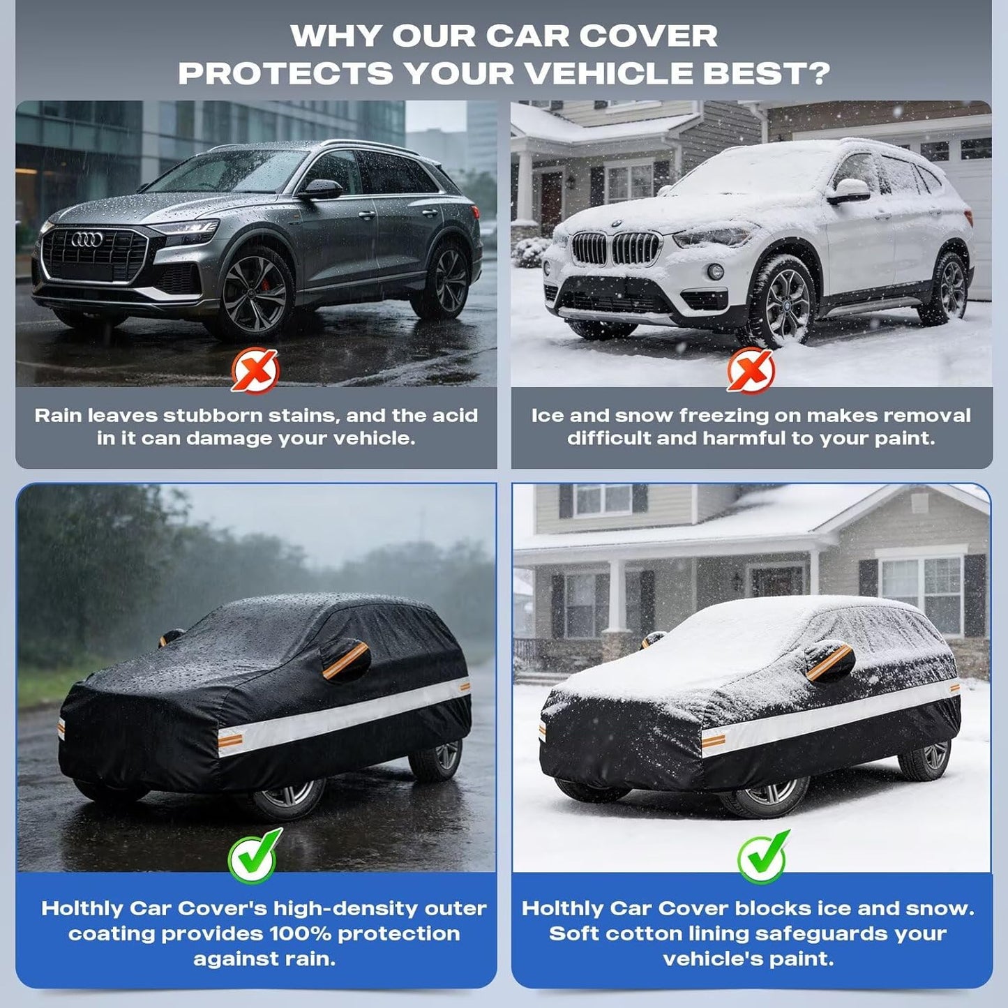 10 Layers Car Cover Custom Fit for Mercedes Benz C Class C250 C300 C43 C63 (1993-2026), Waterproof All Weather for Automobiles, Outdoor Full Cover Sun Dust Rain Protection with Cotton. Black - Colors C
