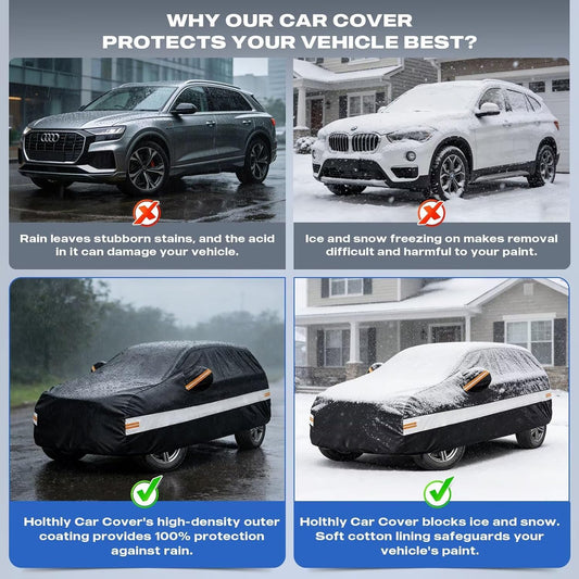 10 Layers Car Cover Custom Fit for Mercedes Benz C Class C250 C300 C43 C63 (1993-2026), Waterproof All Weather for Automobiles, Outdoor Full Cover Sun Dust Rain Protection with Cotton. Black - Colors C