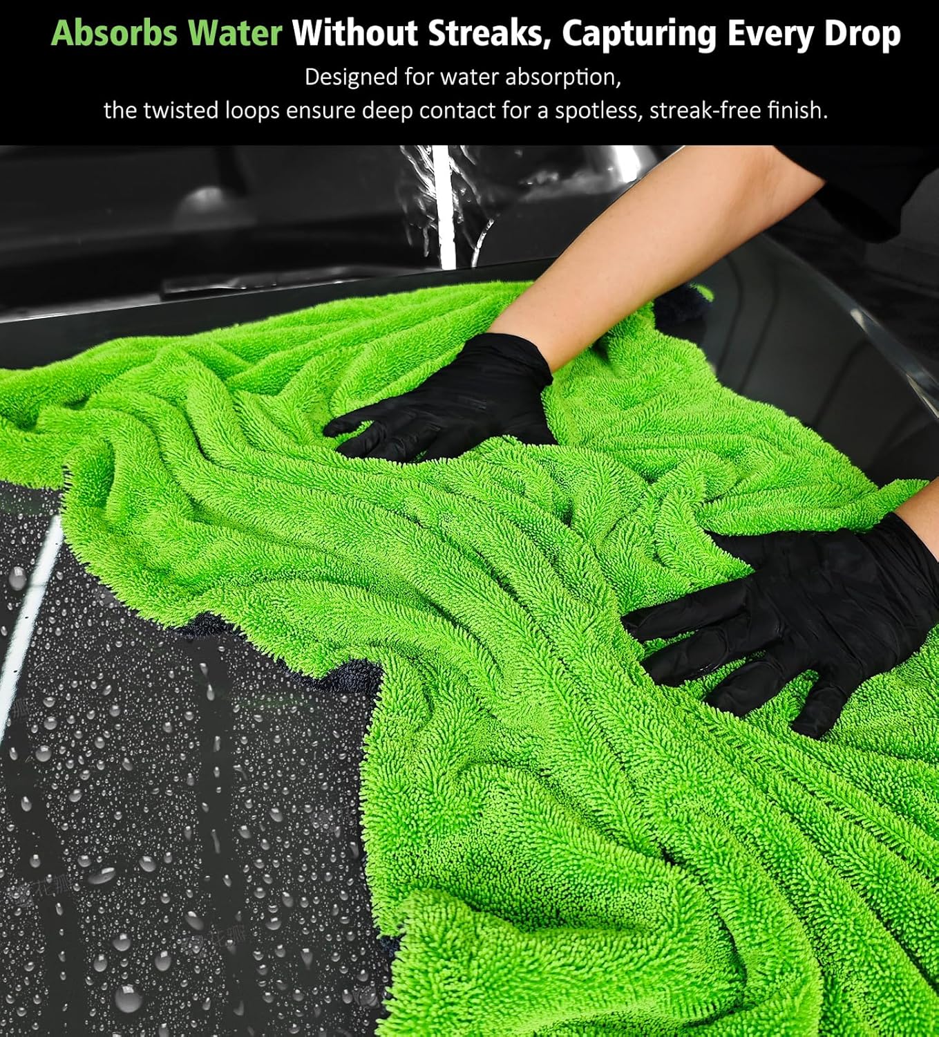YeewayVeh 'Agile Giant' Car Drying Towel, 28x36 Inch Quick Car Wash Drying Towels, 1400 GSM Super Absorbent, Double Sided Microfiber Towels for Cars Effortless & Scratch-Free Detailing, Green