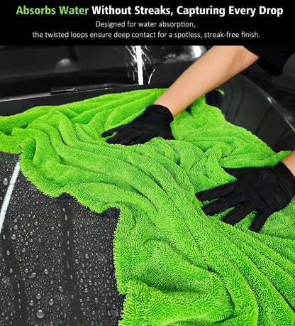 YeewayVeh 'Agile Giant' Car Drying Towel, 28x36 Inch Quick Car Wash Drying Towels, 1400 GSM Super Absorbent, Double Sided Microfiber Towels for Cars Effortless & Scratch-Free Detailing, Green
