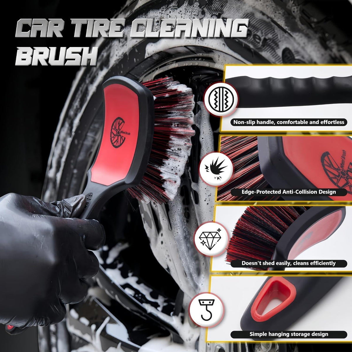 BMLEI Wheel & Tire Brush Set, 2 Pack Car Wheel Brush & Tire Cleaner Brushes, Soft Bristle Rim Brush and Stiff Tire Scrub Brush, Scratch-Free Wheel Cleaning Kit for Car Detailing, Trucks, SUVs