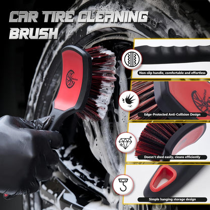 BMLEI Wheel & Tire Brush Set, 2 Pack Car Wheel Brush & Tire Cleaner Brushes, Soft Bristle Rim Brush and Stiff Tire Scrub Brush, Scratch-Free Wheel Cleaning Kit for Car Detailing, Trucks, SUVs