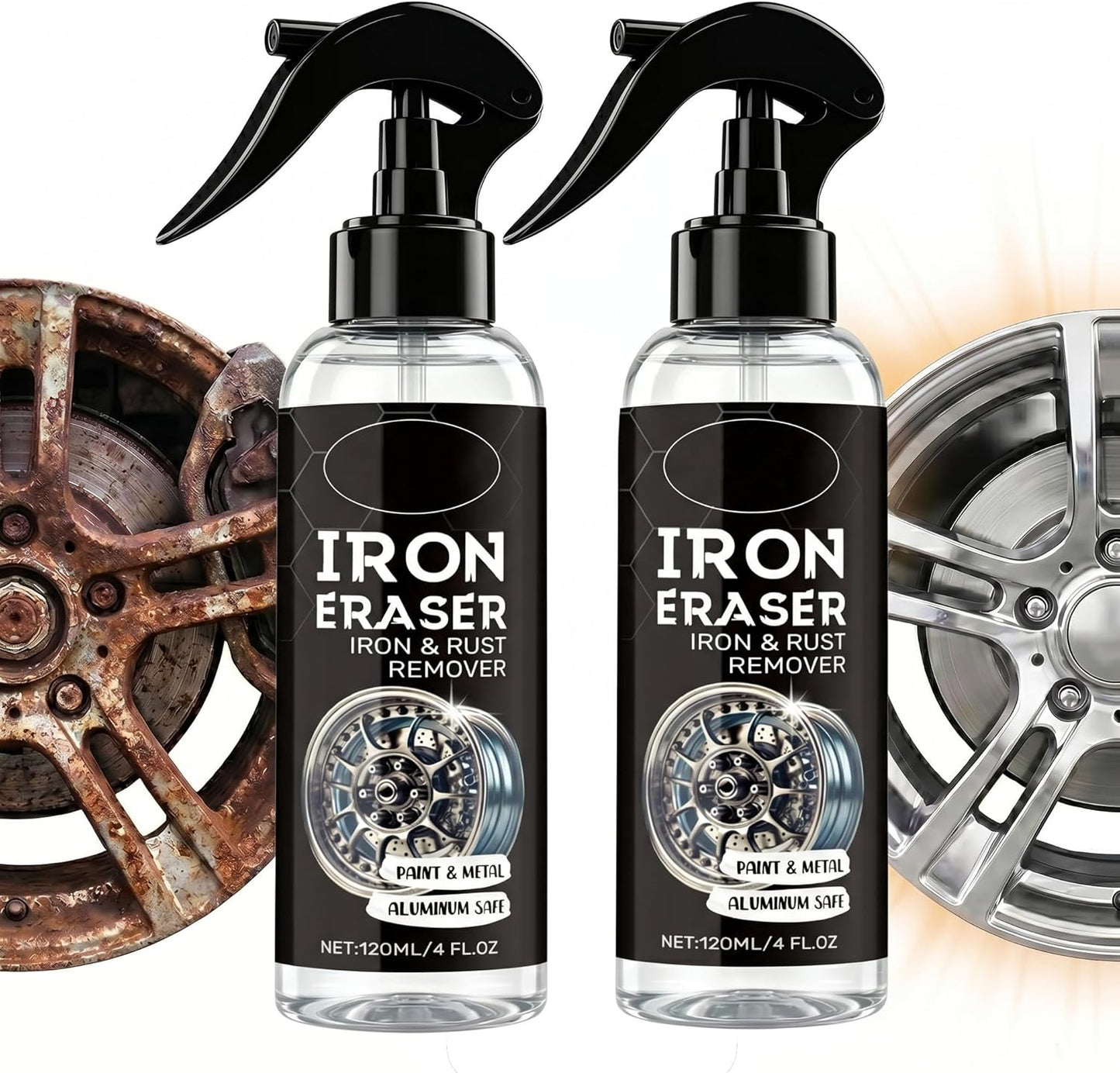 Quatrel Iron Eraser,Iron Eraser Iron and Rust Remover,Iron Eraser Rust Remover Spray,Iron Powder Remover,Professional Automotive Surface Cleaning (2PCS)