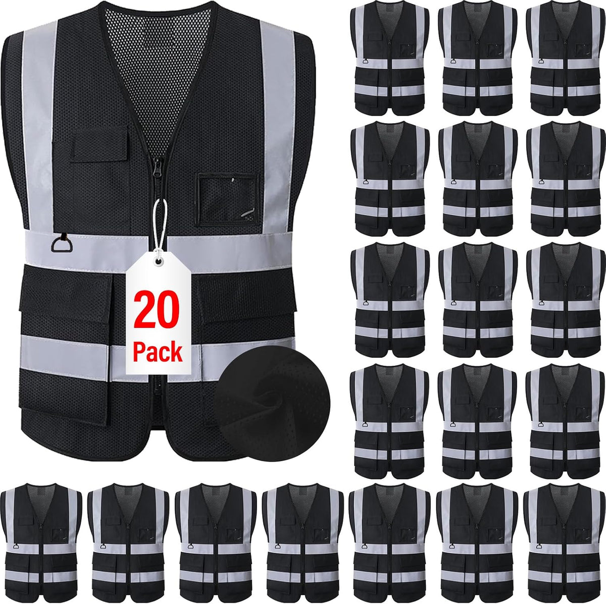 Reflective Mesh Safety Vest, Breathable Hi Vis Vest Construction Work with 5 Pockets and Zipper for Men Women