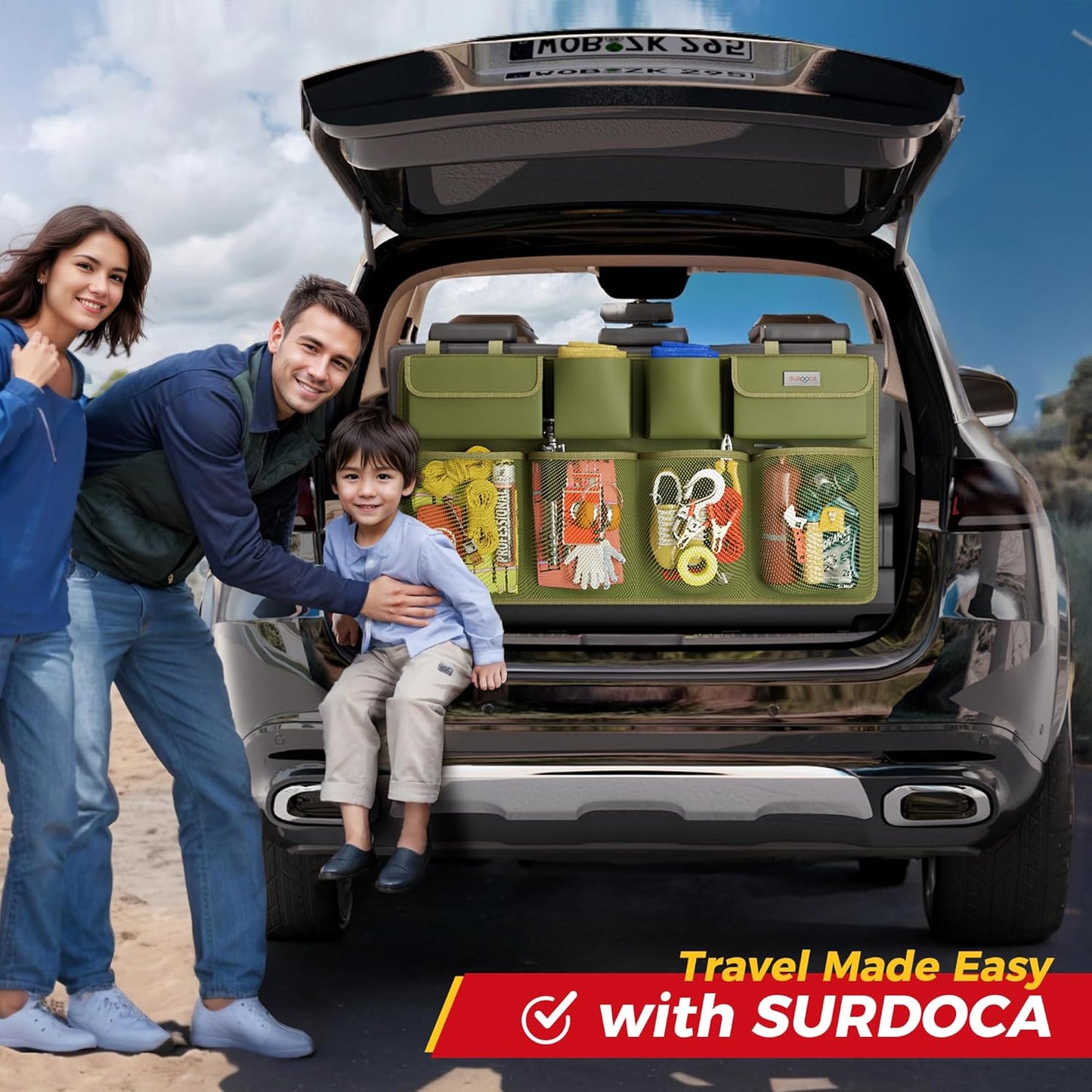 SURDOCA Car Trunk Organizer, LARGE CAPACITY Car Storage Bag with 8 Pockets, 7X Upgraded Trunk Storage Organizer for Car, SUV, Truck, MPV
