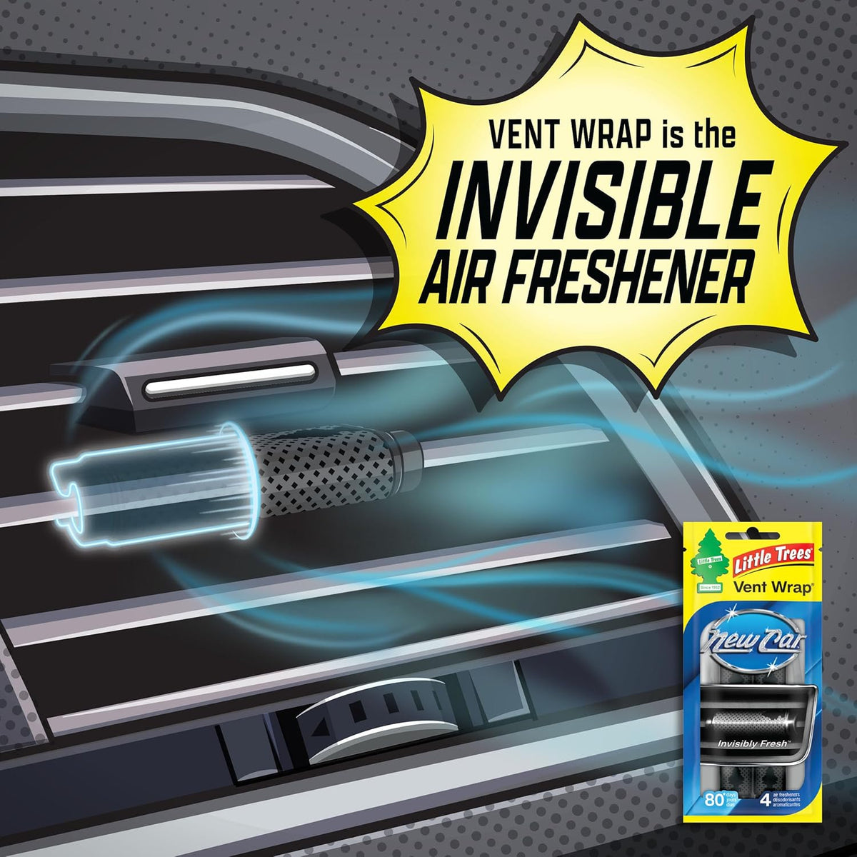 LITTLE TREES Car Air Freshener | Vent Wrap Provides Long Lasting Scent, Invisibly Fresh | New Car Scent, 16 Air Fresheners