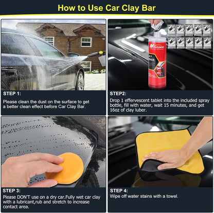 Car Clay Bars Auto Detailing and Clay Synthetic Lubricant Kit with 4 PCS Clay Bars, Clay bar Lubricant Tablets 10 Pack, Spray Bottle and Microfiber Towel for Car Detailing Cleaning