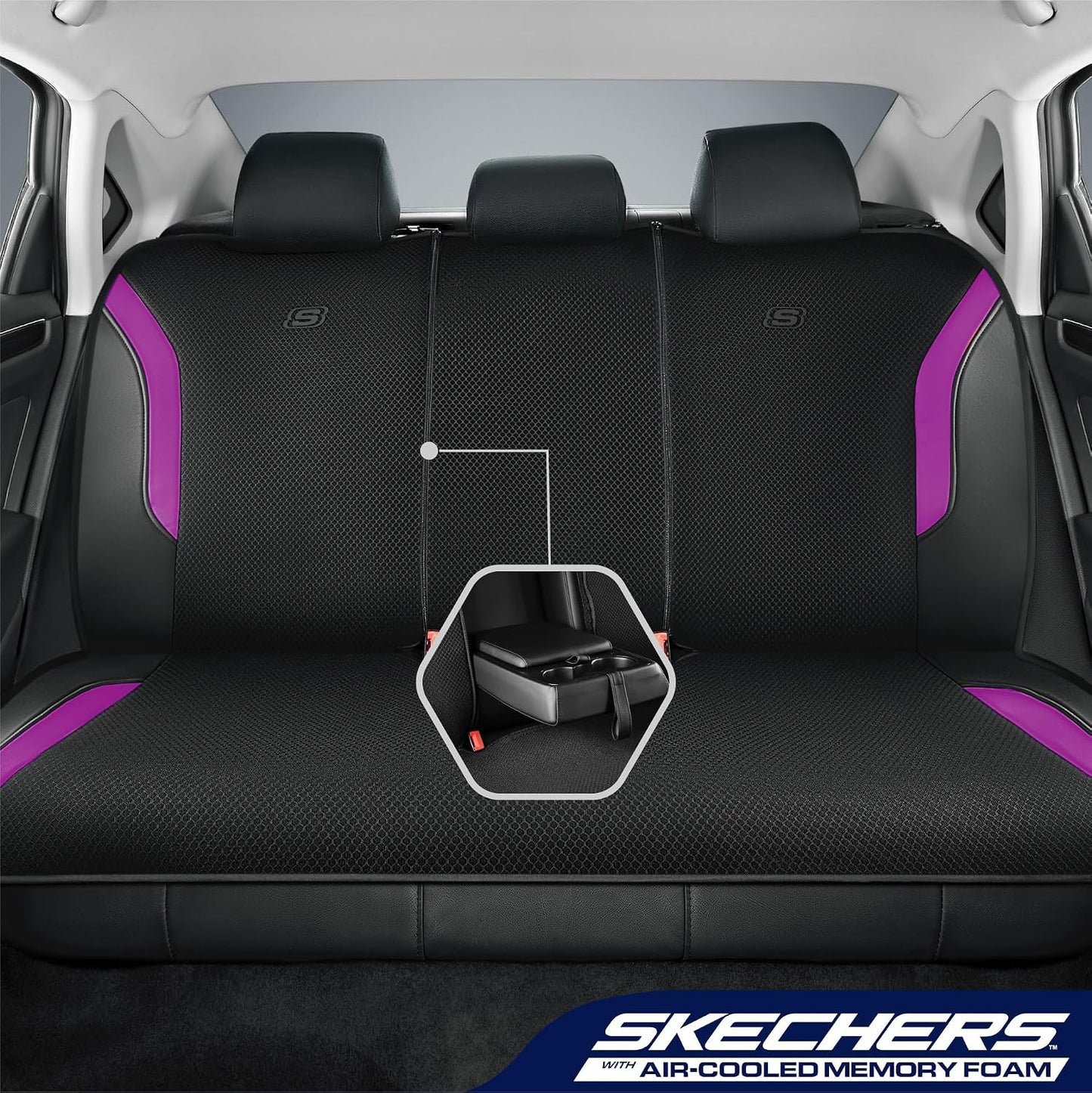 Skechers Memory Foam Seat Covers, Air Cool Mesh Thick Car Seat Covers, Car Seat Covers Front Seats Airbag Compatible, Universal Automotive Comfort for Most Cars, Vans, Trucks, SUV,Black