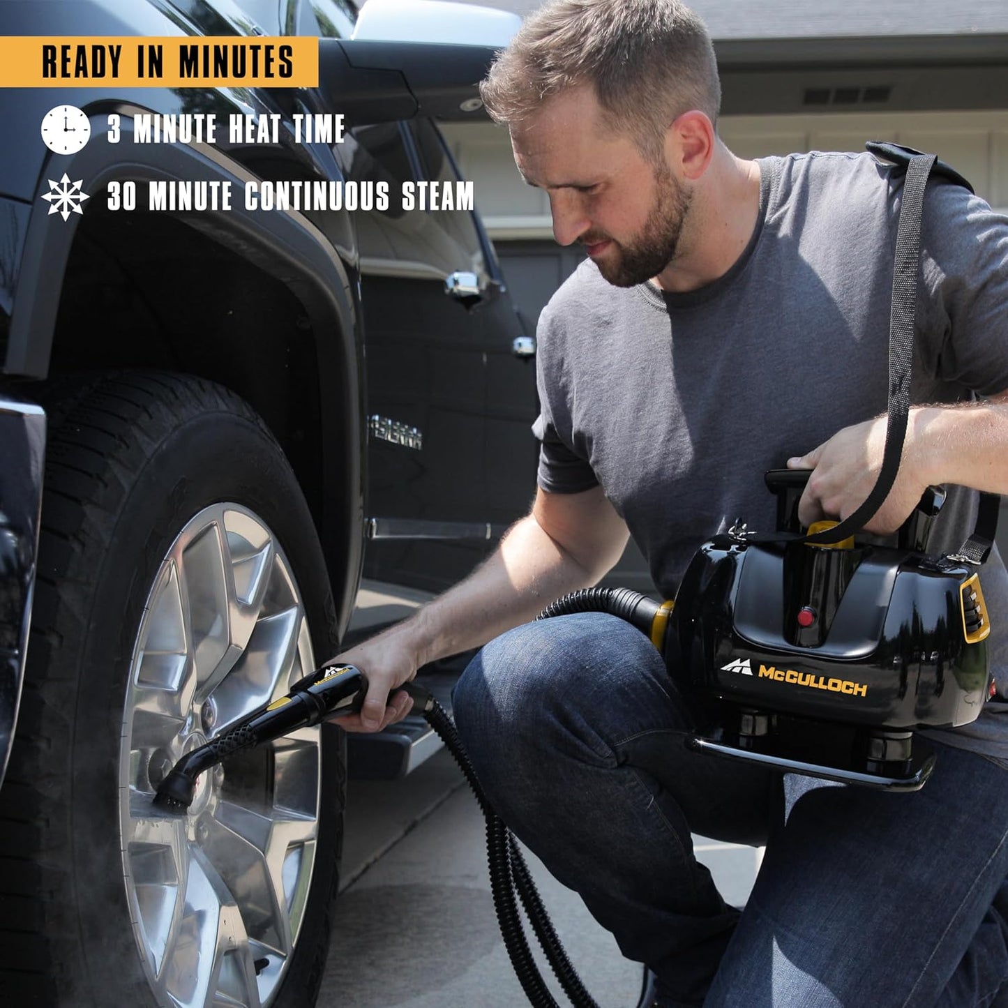 McCulloch MC1385 Deluxe Canister Steam Cleaner, 2-Hour Runtime, Chemical-Free, 23 Accessories: Mop Head, Brushes & More - Built for Home, Tile, Carpet, Furniture, & Personal Car Detailing