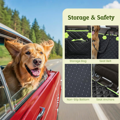 Dog Car Seat Cover for Back Seat, Waterproof Leather Fabric Back Seat Extender for dogs 52.4 * 24.4in, Foldable in The Car, Hard PVC Panels Bottom Support to 330 lbs, for Cars/Mid-Size SUV/Small Truck