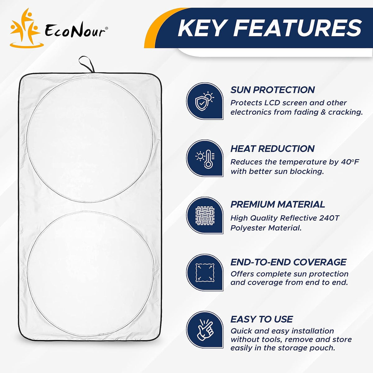EcoNour Car Windshield Sun Shade | 2025 Upgraded Innovative No-Light-Pass Technology for Maximum Coverage | Foldable Sun Shade Keeps Your Vehicle Cool | Must-Have Car Accessories | Small (59" x 29") - Colors I