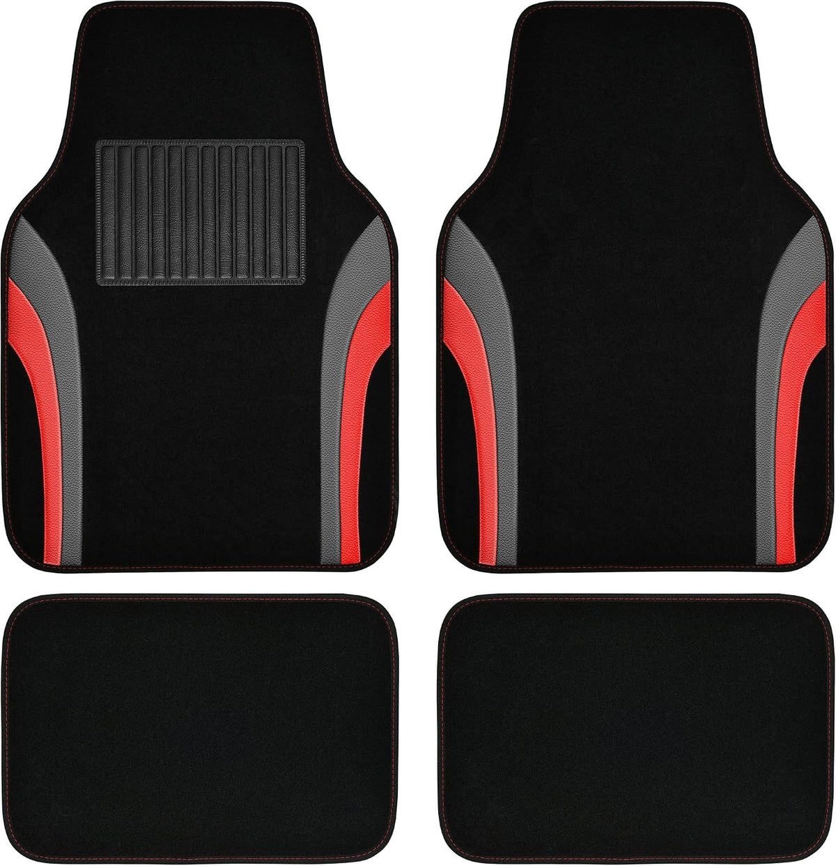 CAR PASS Leather Waterproof Sporty Car Floor Mats Carpet,Universal Automotive Floor Mat Fit for Sedans, Cars, Mid Trucks, Vans, SUV, Set of 4 (Black and Gray)