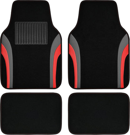 CAR PASS Leather Waterproof Sporty Car Floor Mats Carpet,Universal Automotive Floor Mat Fit for Sedans, Cars, Mid Trucks, Vans, SUV, Set of 4 (Black and Gray)