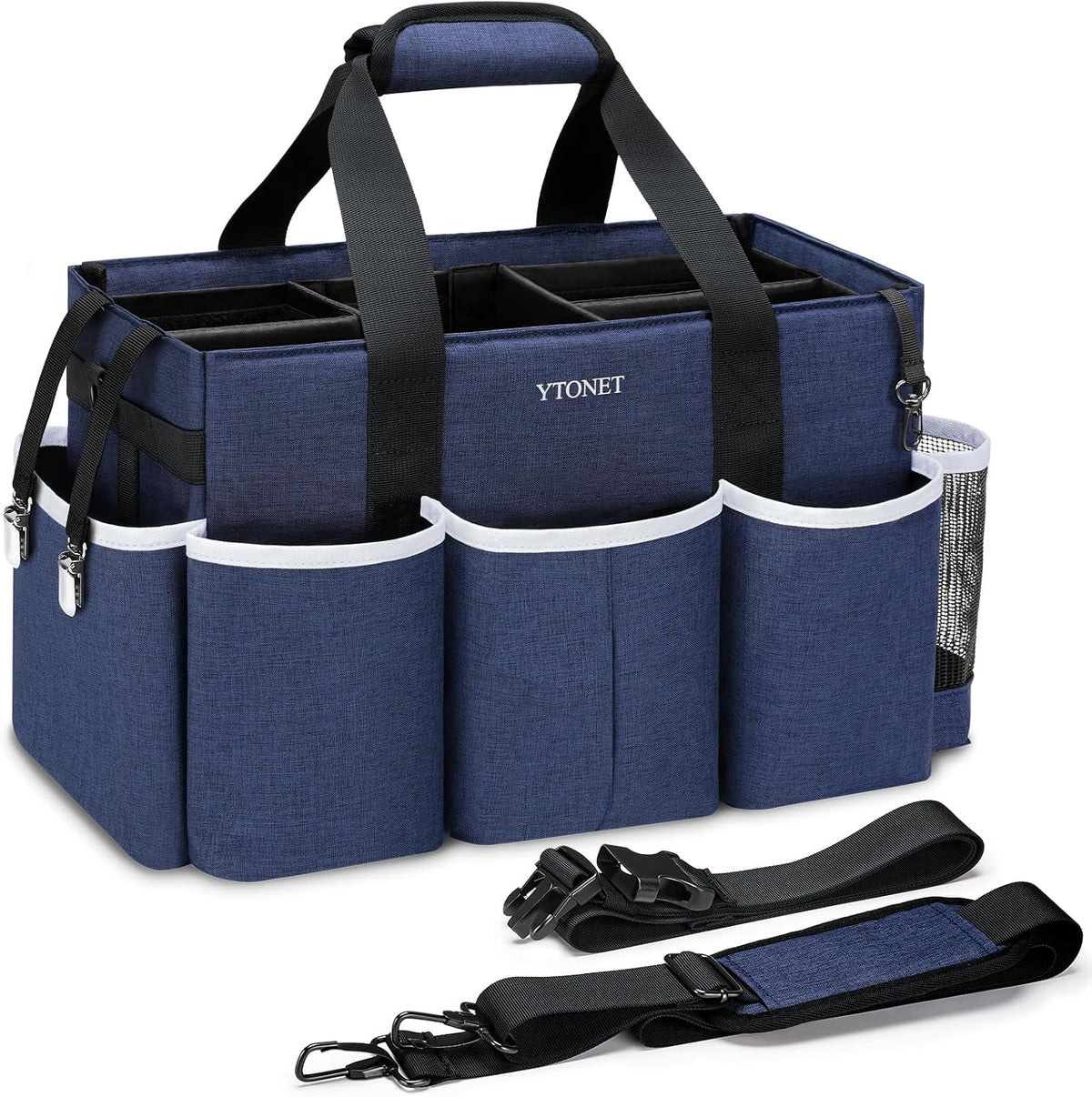 Ytonet Wearable Cleaning Caddy Organizer with Handle & Shoulder Straps, Large Cleaning Bag for Housekeepers, Kitchen Supplies Organizer with Dividers, Under Sink & Car Detailing Bag, Green