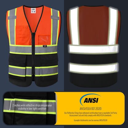 JKSafety Safety Vest for men women Hi Vis Reflective Vest with Pockets and Zipper High Visibility Meet ANSI Standard（BX320