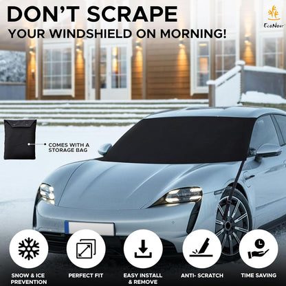 EcoNour Windshield Cover for Ice and Snow - Universal Fit for Car, SUV, Truck, Heavy Duty 600D Oxford Fabric Frost Protector for Ice & Sleet, Includes Anti-Theft Straps, Medium (69"x42")