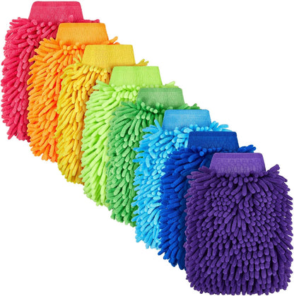 Toulite 16 Pcs Car Wash Mitt Chenille Microfiber Wash Mitt Double Sided Glove Cleaning Drying Mitts (7.48 x 10.24 Inch,Royal Blue,Green)