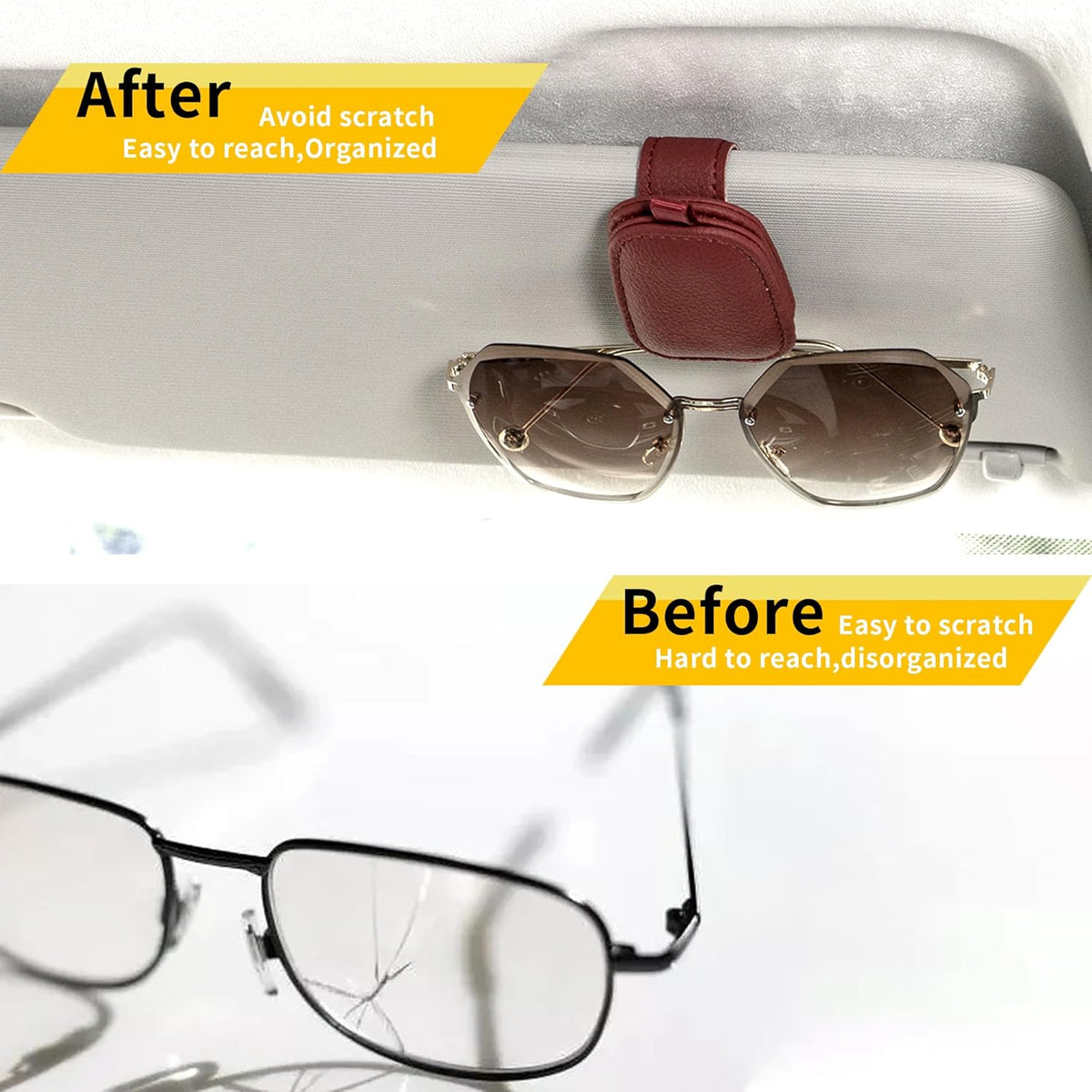 Yuoyar Magnetic Leather Sunglasses Holder for Car, 2 Packs (Black) | Magnetic Car Visor Accessories