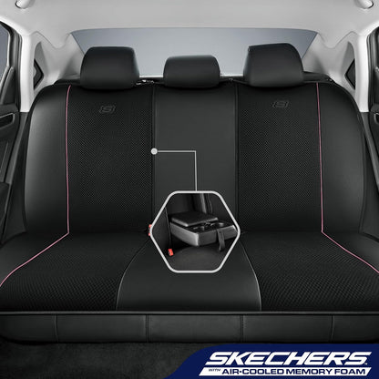 Skechers Air-Cooled Memory Foam Seat Covers,Mesh Thick Car Seat Covers,Piping Leather Car Seat Covers Front Seats,Airbag Compatible,Automotive Comfort Universal FitMost Cars,Vans,Truck,SUV,Black