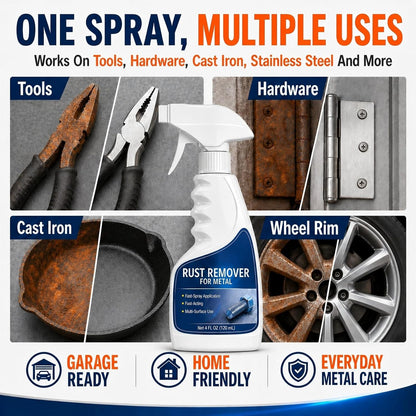 Rust Remover Spray for Metal, Highly Concentrated Metal Rust Remover for Car Parts, Tools, Cast Iron & Stainless Steel, Fast-Acting Rust Stain Remover, Spray-On Cleaner (1 Pcs)