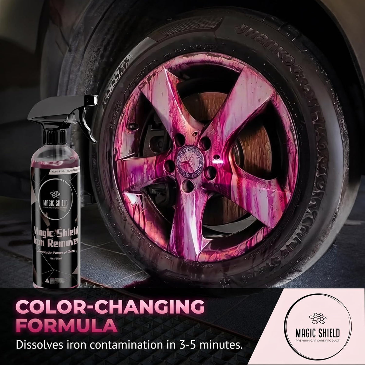 Magic Shield Iron Remover Spray for Cars 16oz - pH-Neutral Iron and Fallout Remover for Car, Motorcycle, RV & Boat | 5-Minute Reaction, Effective on Wheels & Paint | All-In-One Solution