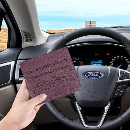 Car Registration and Insurance Holder, Premium PU Leather Vehicle Glove Box Car Organizer Men Women Wallet Accessories Case for ID, Driver's License - Blue